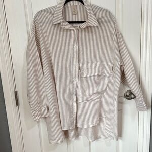 Striped Beige women’s linen Shirt